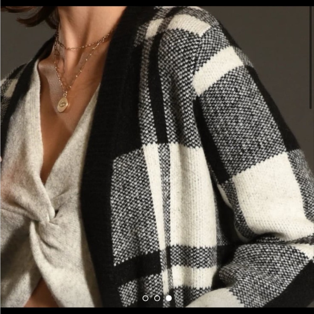 Greylin Collection Rami Cozy Check Longline Sweater Jacket Cardigan - Picture 3 of 5
